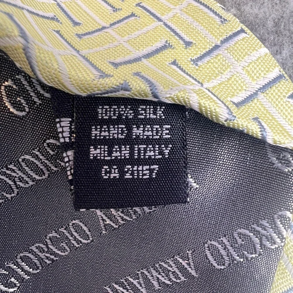 Giorgio Armani Neck Tie Mens One Size Yellow Silk Geometric Formal 4